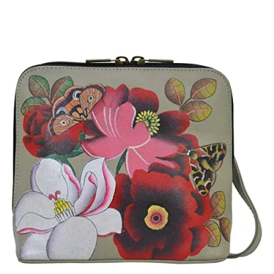 Image of Anna by Anuschka Women&#039;s Hand Painted Leather Small Zip Crossbody Dreamy Blossoms, One Size