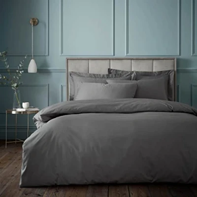 Image of Bianca Fine Linens Bedding 180 Thread Count Egyptian Cotton Super King Duvet Cover Set with Pillowcases Charcoal Grey