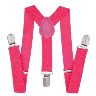 Image of WannGe Child Kids Suspenders 1&quot; Adjustable Y Back Suspender for Boys &amp; Girls Rose Red