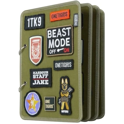 Image of OneTigris Patch Display Board, Flip Page Book with Metal Removable Ring Binders, Tactical Patches Booklet Organizer for Patch, Military Collections(No Included), Ranger Green