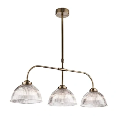 Image of Ashford 3 Light Bar Ceiling Pendant Antique Brass with Clear Ribbed Glass, E14