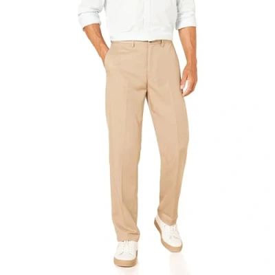 Image of Amazon Essentials Men&#039;s Classic Fit Expandable Waist Flat Front Dress Trousers, Khaki Brown, 38W / 28L
