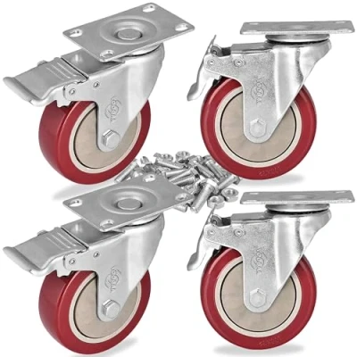 Image of 75 mm Heavy Duty Casters Set of 4 Lockable Bearing Caster Wheels with Brakes Industrial Swivel Top Plate for Furniture Workbench Total Capacity 450 kg
