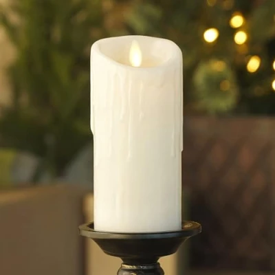 Image of Luminara White Wax Drip Flameless Candle LED Battery Operated Moving Flame Lights Pillar Unscented Real with Dripped Edge, Timer (3 x 6.5 inch)