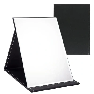 Image of OWLKELA 16x12cm Portable Folding Mirror, Super HD Compact Makeup Black PU Leather Travel Free Standing Vanity Mirrors, Tabletop Foldable Mirror