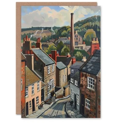 Image of Artery8 Greeting Card Traditional Northern English Village Painting Blank For Him Or Her Art Birthday
