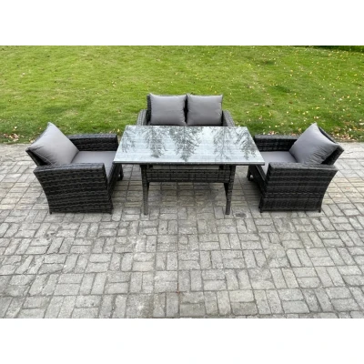 Image of Pe Wicker Outdoor Garden Furniture Set Patio Rattan Rectangular Dining Table Lounge Sofa Dark Grey Mixed Fimous