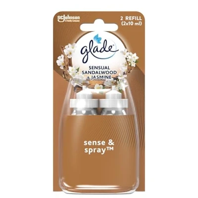 Image of Glade Sense &amp; Spray Air Freshener Refill, Motion Activated Automatic Room and Odour Eliminator for Home, Sandalwood Jasmine, Duo Pack (2 x 18ml)