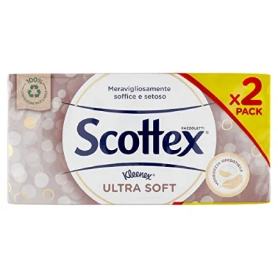 Image of Scottex Kleenex Ultrasoft Facial Tissue, 2 Boxes, White, Soft, Sensitive Skin