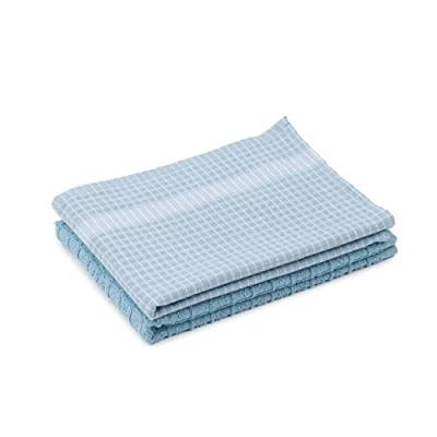 Image of Amago 100 Percent Cotton Jacquard Tea Towels (Pack of 2), 50 x 70 cm Aqua/White