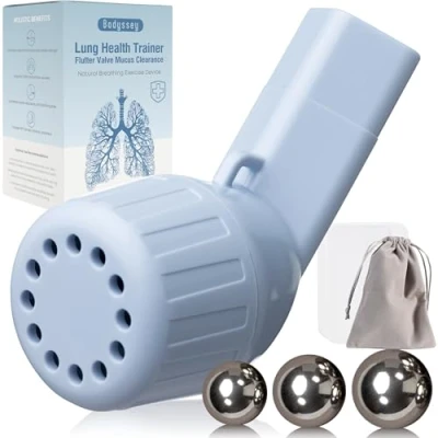 Image of Respiratory Muscle Trainer Breathing Enhancement Exerciser with Adjustable Airflow Resistance, Aids in Clearing Airways, Supports General Health, Includes PEP Therapy Feature (BLUE)