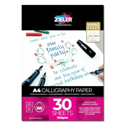 Image of Calligraphy Pad A4 100gsm 30 Sheets of Smooth, High White Paper by Zieler® Includes Grid Sheet