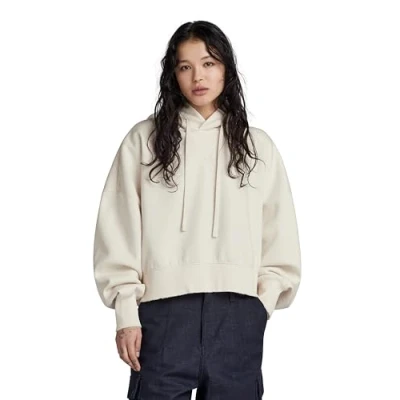 Image of G Star RAW Womens Oversized Cropped Hoodie Beige Cotton Size Large
