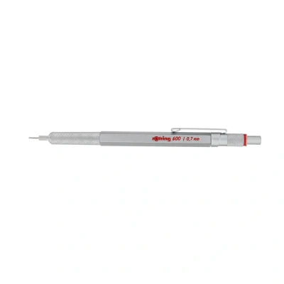 Image of rOtring 600 Mechanical Pencil 0.7 mm Silver All Metal Body Propelling Non Slip Knurled Grip &amp; Hexagonal Barrel