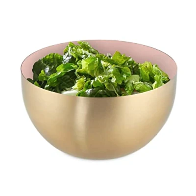 Image of Relaxdays Serving Bowl, Stainless Steel, 1 Litre, Round, Metal, for Salad &amp; Snacks, Baking Mixing, Ø 15 cm, Pink/Gold