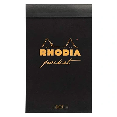 Image of RHODIA 8550C Pocket Stapled Notepad Black or Orange 7.5 x 12 cm Dotted Dot 40 Detachable Sheets 80G Clairefontaine Paper Soft and Resistant Coated Card Cover Classic