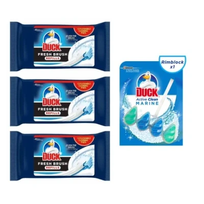 Image of 3 Packs of Duck Fresh Brush Refill (3 X 12 Flushable Cleaning Pads) with Active Clean Rim Block