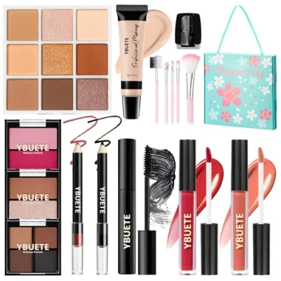 Image of YBUETE Makeup Kit for Teens Girls Women, Travel Kit,Portable Present Set Beginners &amp; Professionals, Cosmetic Bundle Include Foundation Eyeshadow Palette Lipstick Eyeliner Mascara