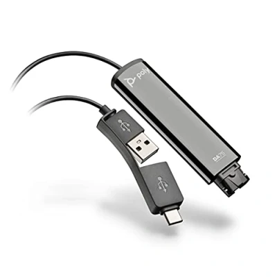 Image of Poly DA75 USB A and C digital adapter (Plantronics) Works with call center Quick Disconnect (QD) Headsets Cloud System Updates Acoustic Hearing Protection Avaya, Genesys, Cisco platforms