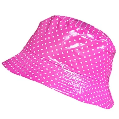 Image of Toutacoo, Waterproof Vinyl Bucket Rain Hat Polka Dot Fuschia Pink