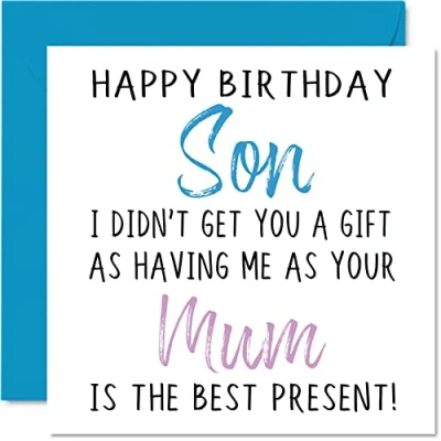 Image of Funny Birthday Cards for Son from Mum Happy No Gift Card Mother, Rude Banter Gifts, 145mm x Joke Humour Greeting Him