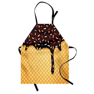 Image of ABAKUHAUS Ice Cream Apron, Choco Waffle, Unisex Kitchen Bib Apron with Adjustable Neck for Cooking Baking Gardening, Dark Brown