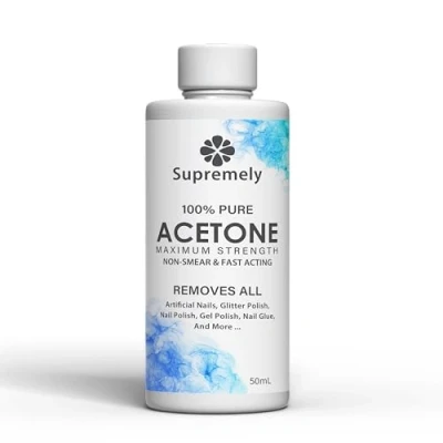 Image of Supremely 100% Pure Acetone Nail Polish Remover For UV/LED, Gel Soak Off, Acrylics, and Tips Removes All Types of Polish, Glue 50ML