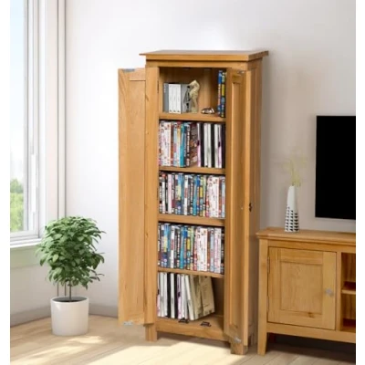 Image of Hallowood Furniture Waverly CD Storage Cabinet in Light Oak, Wooden DVD for 120 DVDs, Bookcase with 5 Shelves, Hallway Unit, Fully Assembled Oak Bookcase, Shoe Rack