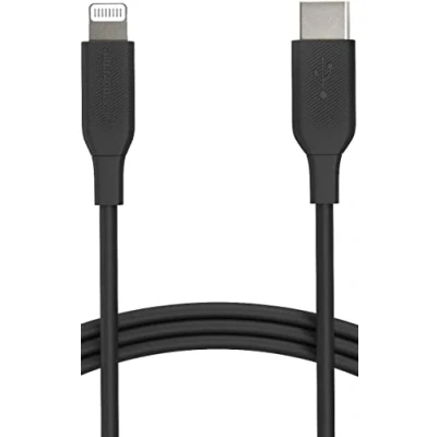 Image of Amazon Basics MFi Certified Fast Charging USB C to Lightning iPhone Charger Cable, Nylon Braided Cord, Compatible for Apple 14 13 12 11 X Xs Pro, Pro Max, Plus, iPad, 1.8m, Black