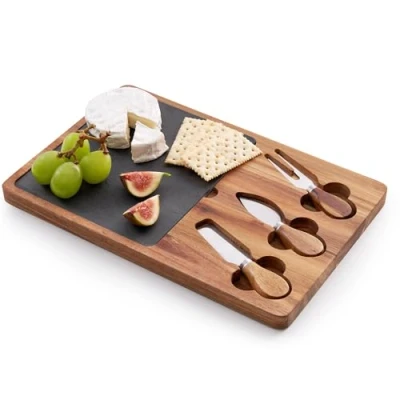 Image of VIVO Bamboo Cheese Board Gift Set with 4 Piece Knives Charcuterie Wooden Serving Tray and Knife for Birthday Gifts Parties Wood