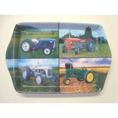 Image of 4 Assorted Farm Tractors to A Small Melamine Snack Crumb Tray Leonardo