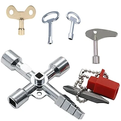 Image of UKUSI Electricity Key,5PCS Brass Radiator Keys SetGas Meter Box Key Bleed Square Triangle Round Water Tap Faucet Open Wrench for Opening and Locking