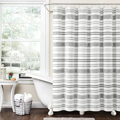 Image of Lush Decor Modern Tufted Stripe Woven Yarn Dyed Eco Friendly Recycled Cotton Shower Curtain, 72&quot; x 72&quot;, Gray