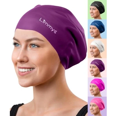 Image of Limmys Adult Long Hair Swimming Cap 100% Silicone Kids Swim Caps for Men and Women Premium Quality, Stretchable Comfortable Hats Available in Different Attractive Colours