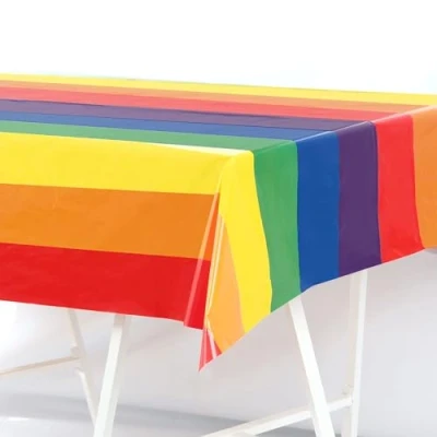 Image of Sparkles Partyware Rainbow Pride Table Cover 180cm x 110cm Disposable Printed 6 Colour Plastic Tablecloth