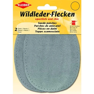 Image of Kleiber Suede Leather Patches Pair (2) 12cm x 10cm Oval Grey