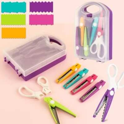 Image of 6Pcs/Set Craft Scissors Decorative Paper Edge with Storage Box Set, 5 Kinds Zig Zag Edges Great for DIY Projects Card,Photo, Scrapbook,Office School Home Manual (Green)