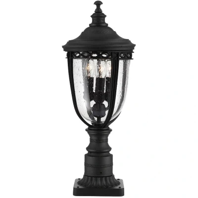 Image of English Bridle 3 Light Medium Outdoor Pedestal Black IP44, E14