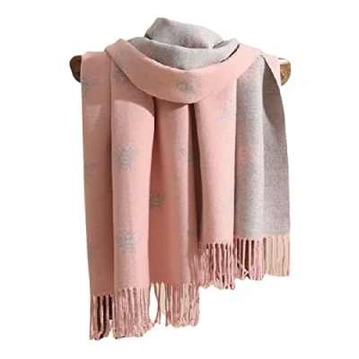Image of London Scarfs Winter Warmer Reversible Thick Long Bumble Bee Print Fashion Scarf Blanket Wrap (Baby Pink With Grey)