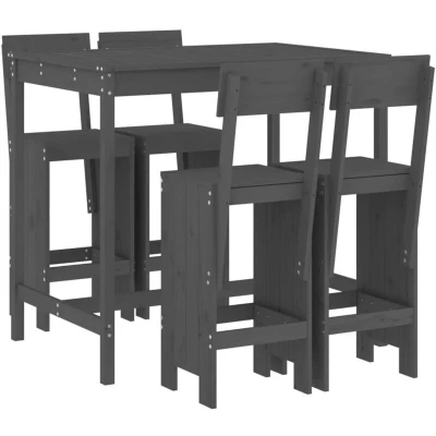 Image of vidaXL 5 Piece Garden Bar Set Grey Solid Wood Pine