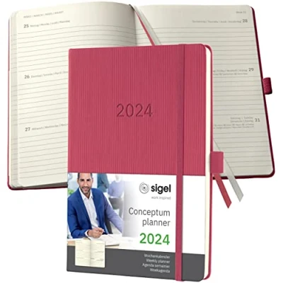 Image of SIGEL C2470 Conceptum Weekly planner 2024, approx. A5, Red, hardcover, 2 pages equal to 1 week, 192