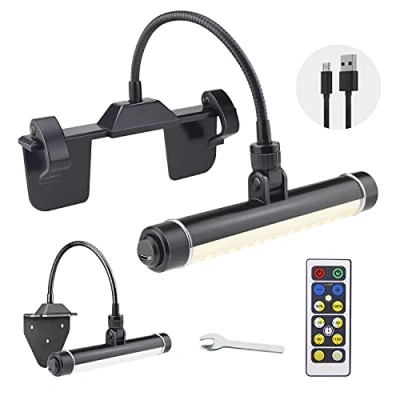 Image of HONWELL LED Picture Light with Remote Control, Wireless Rechargeable Dimmer Wall Light, Rotating Head Painting Artwork 3 Lighting Modes,Display Lights for Dartboard, Black