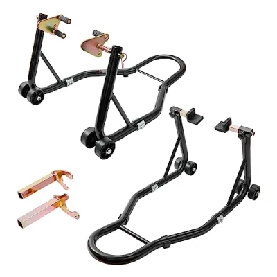 Image of VEVOR Motorcycle Rear Wheel Stand, with U + L Fork Swingarm Spool, 390 kg Capacity Heavy Duty Stand Lift Jack for Suzuki Yamaha Honda Kawasaki, Black