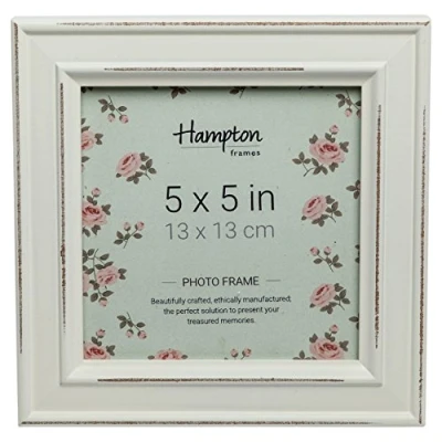 Image of Hampton Frames PALOMA Distressed Square Picture Photo Frame White 5x5 (13x13cm) PAL301955W