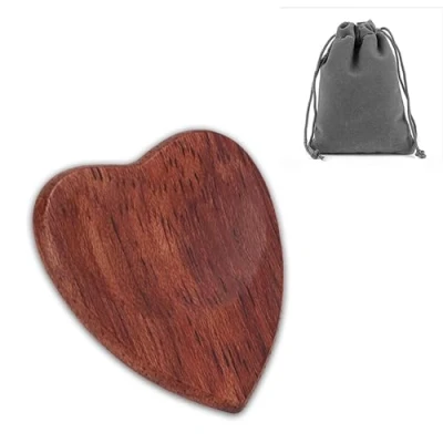 Image of Strungout Heart Shaped Wooden Guitar Plectrum Novelty Gift Pick Pendant with Leather Keyring in Presentation Box (Gift Bag, Plain)