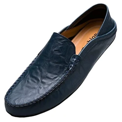 Image of Unitysow Loafers Mens Premium Leather Penny Shoes Fashion Slip On Driving Casual Flat Moccasin,Blue,7 UK
