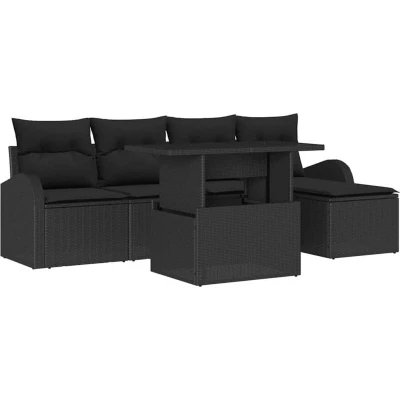 Image of vidaXL 6 Piece Garden Sofa Set with Cushions Black Poly Rattan