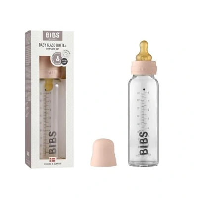 Image of BIBS Baby Glass Bottle. Anti Colic. Round Natural Rubber Latex Nipple. Supports Breastfeeding, Complete Set 225 ml, Blush