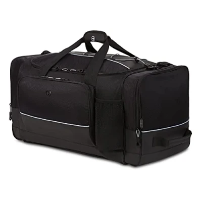 Image of SwissGear Apex Duffle Bag for Travel and Gym with Bungee Cord System, Black Dobby, 71.12 cm, Bags