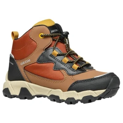 Image of Geox Laceup ankle boots for kids, Size: 9K, Light brown/black Imitation leather/ textile